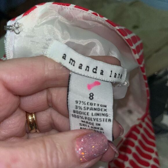 NWT Amanda Lane coral & white sleeveless flare dress 8 - Picture 5 of 7